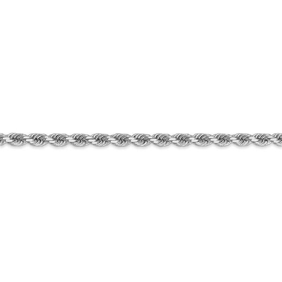 3.5mm 14k White Gold Diamond Cut Solid Rope Chain Bracelet, 7 Inch